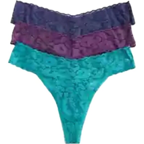 I.N.C XXL Teal-Grape-Purple Lace Elastic Waist Scallop Detail Thong Panties 3Pk - Picture 2 of 4